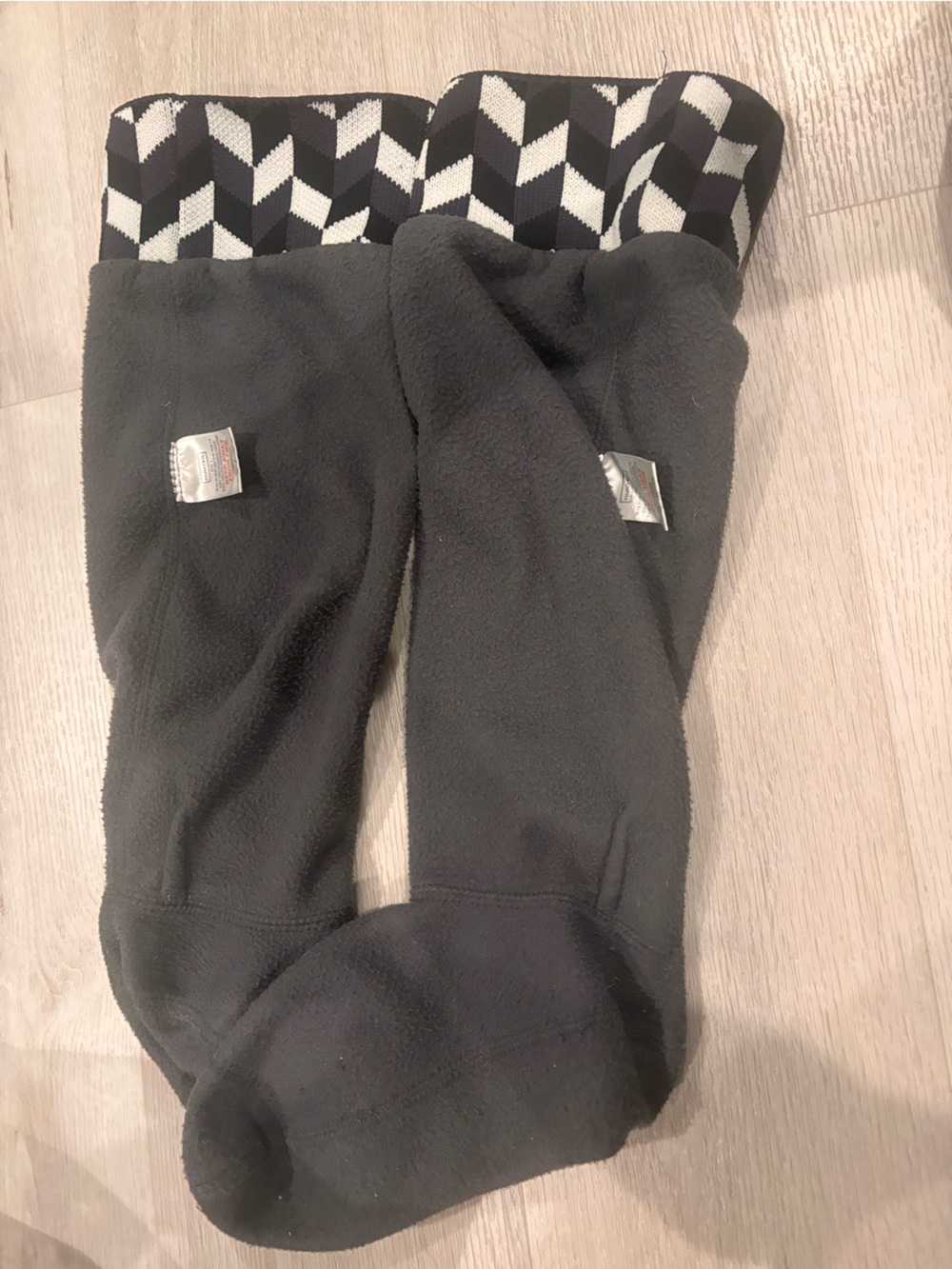 Hunter Black Fleece boot socks with Black and White Geometric cuffs